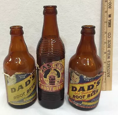 Vintage Root Beer Bottles Brown Glass  Dad's Old Fashioned  &  Mason's  Lot Of 3 • $18.99