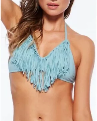 L Space Audrey Fringe Bikini Top In Blue Rain Size Medium  • $19.95