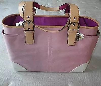 Nwt Coach Soho Multifunction Pink Canvas White Leather Baby Diaper Bag Nice Rare • $683.54