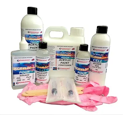 Acrylic Pour Flow Control Paint Levelling Agent  Silicone Oil Gloss PVA Kits   • £32.99