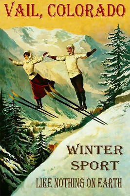 $74.95 • Buy 360979 Vail Colorado Winter Sport Couple Ski Jumping USA Vintage Poster