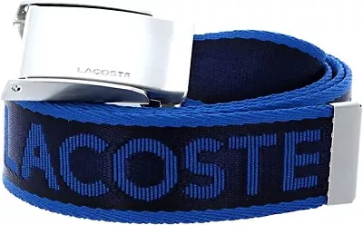 Lacoste Engraved Plate Buckle Lettered Woven Belt RC4036-G90 Marine/Blue 100cm • £45.75