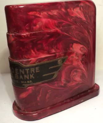 Vintage Marbleized Red Plastic Banthrico Coin Bank Art Deco Newton Centre Mass • $35
