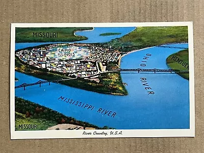 Postcard River Country USA  Aerial View Cairo IL Illinois Mississippi Ohio River • $4.99