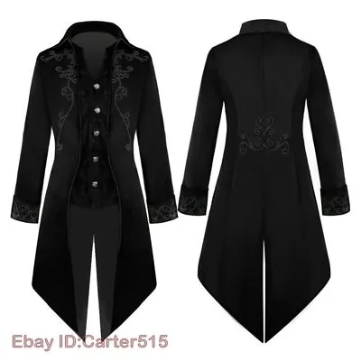 Mens  Gothic Tailcoat Long Suit Jacket Tuxedo Victorian Frock Coat Vintage • $53.83