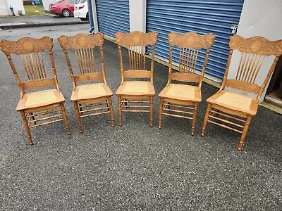 Antique Set Of Oak Pressed Back Chairs  • $625