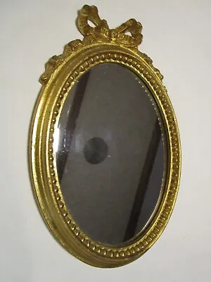 Vintage Italian Gilded Florentine Oval Mirror Ribbon Bow Top 12.75”T Handcrafted • $129