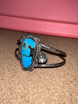 Large Navajo Sterling Silver Turquoise Cuff Bracelet Vintage Native American • $249.99