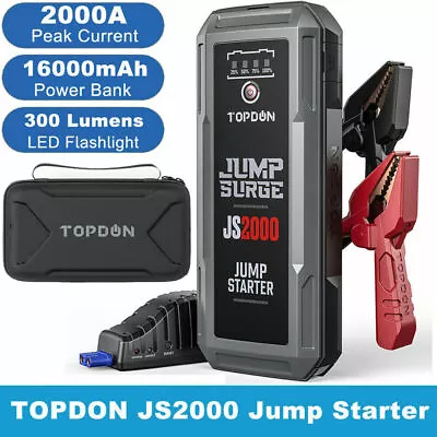 TOPDON 2000Amp 10L Gas/8L Diesel Lithium Jump Starter Battery Booster Power Bank • $83.99