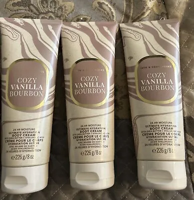 3 X  Bath & Body Works COZY VANILLA BOURBON Body Cream 24 HR  Moisture 8 Oz NEW • $30.75