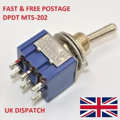 MTS-202 Mini Toggle Switch DPDT 6-Pin ON/ON 6A 125V 2 Position • £3.95