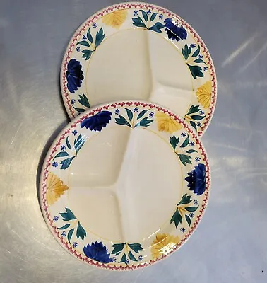 2 Spongeware FLORAL Petrus Regout Maastricht Holland Divided  Grill Plafes • $21.57