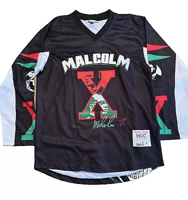 Malcolm X Hockey Style Black Green Jersey Size Medium NWT Sewn Patches • $171.27