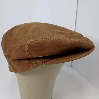 Vintage L.L. Bean Brown Leather Newsie Hat Large Flat Cap Snap Brim USA Made • $19.99