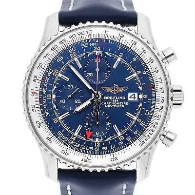 Breitling Navitimer World Blue Dial Stainless Steel Watch A24322 New Strap • $5850