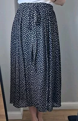 Zara Polka Dot Midi A-line Flowy Skirt Black And White With Buttons And Bow • £15