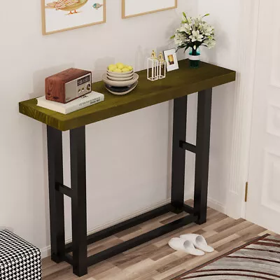 Thicken Natural Pine Wood Console Entry Table W/ Solid Metal Open Storage Shelf • $39.90