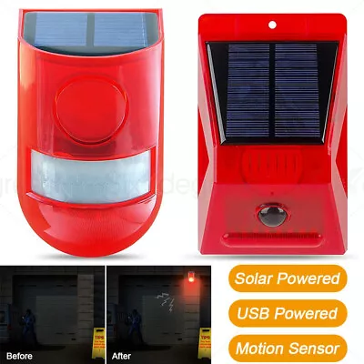 LED Solar & USB Alarm Light Motion Sensor Outdoor Farm Warning Strobe Alert Lamp • $12.19