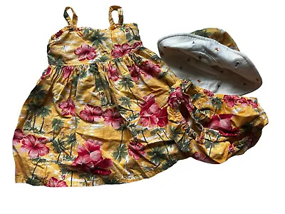 Vintage Gymboree Little Hula Girl Hawaiian 3pc Outfit Dress Bloomers Hat. 12-18 • $42.14