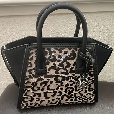 Michael Kors Avril Sm Satchel Black Leopard Leather  Silver  Hardware Bag • $145