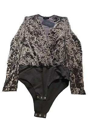 NWT Zara Accessories Gray Crushed Velvet Bodysuit  Plunge Neckline Size Small • $25