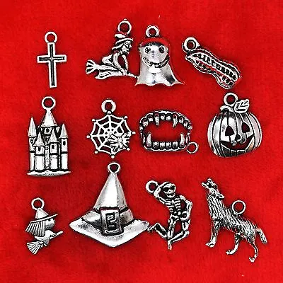 £2.39 • Buy Tibetan Silver Halloween Theme Pumpkin Witch Spider Ghost Bat Charms Pendants