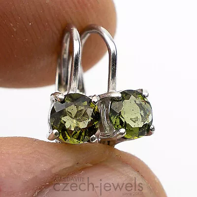 1.25g Moldavite Tektite Genuine Earrings 5mm Round Sterling Silver .925 #VS20 • $59