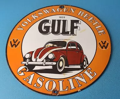 Vintage Gulf Gasoline Sign - Volkswagen Sign - Gas Pump Station Porcelain Sign • $145.47