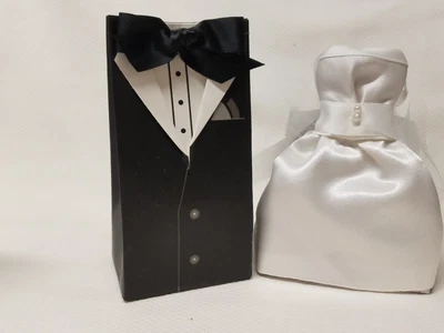 $40 • Buy SET  Of   WHITE WEDDING DRESS     BLACK TUXEDO JACKET    BLACK  BOW TIE
