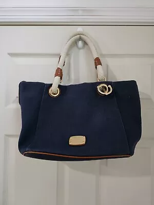 Michael Kors Large Navy Blue Canvas   Marina   Tote/ Shoulder Bag • $59.99