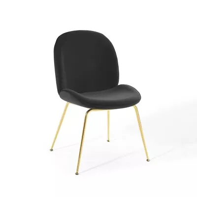 Modway Scoop Gold Stainless Steel Leg Performance Velvet Dining ChairBlack • $194.71