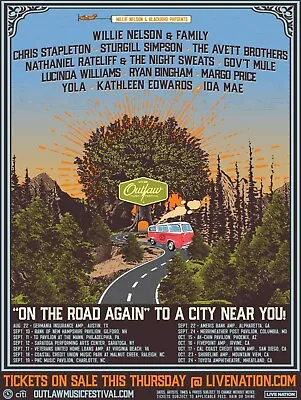 $20.45 • Buy Willie Nelson / Chris Stapelton 2021 Outlaw Music Festival  U.s. Concert Poster