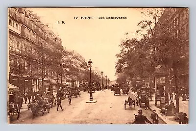 Paris-France Vintage Cars On Busy Boulevard Antique Vintage Souvenir Postcard • $7.99