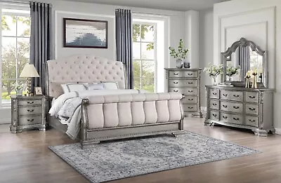 NEW Classic Antique Gray King Queen 5PC Sleigh Bedroom Set Traditional B/D/M/N/C • $2998.99