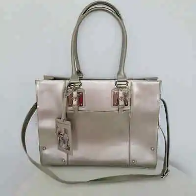 Wilsons Leather Metallic Silver Large Tote Bag Purse Shoulder Bag Long Straps • $40