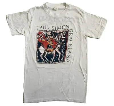 Vintage 80s Paul Simon 1987 Graceland Tour White Large T Shirt African Concert • $125.99