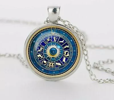Blue Yin Yang Zodiac Necklace Wicca Zodiac Signs Silver Pendant Necklace  • £5.50