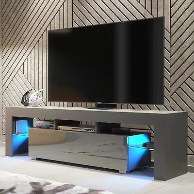 TV Unit 160cm Modern  TV Stand Cabinet Wite High Gloss Doors With Free LED • £119.90