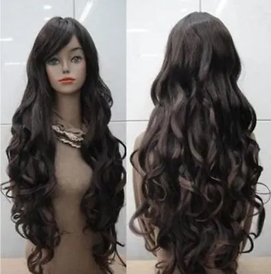 Fashion Women's Heat Resistant Long Dark Brown Curly Cosplay Hair Full Wig Wigs • $16.67