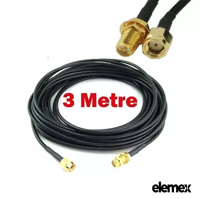 3 Metre WIFI Coaxial Antenna RP-SMA Extension Cable For Wi-Fi Router WiFi Modem • $5.75