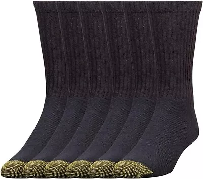 Gold Toe Men's 656S Cotton Crew Athletic Socks Black 6 Pairs  Large 6-12.5 • $13.99