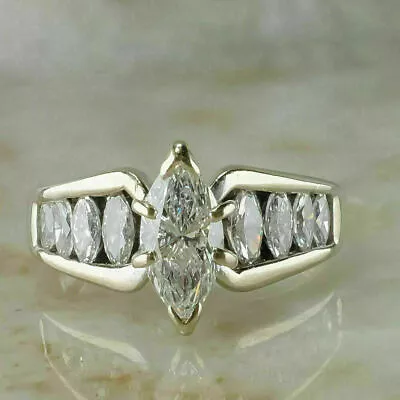 2.20Ct Marquise 14K  Gold Plated Silver Moissanite Women's Wedding Ring • $89.69