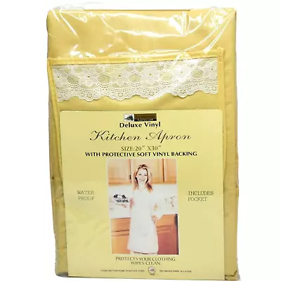 Deluxe Vinyl Kitchen Apron Protective Soft Backing Pocket Lace Waterproof Yellow • $11.99