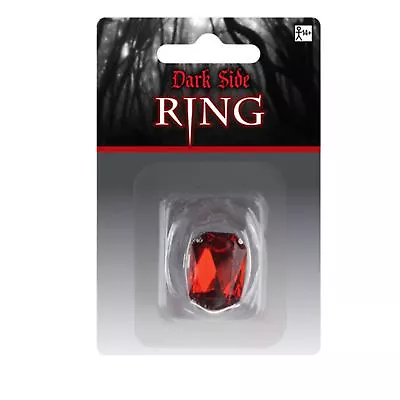 Adults Gothic Red Jewel Gem Ruby Vampire Dracula Silver Ring Jewellery Halloween • £6.43