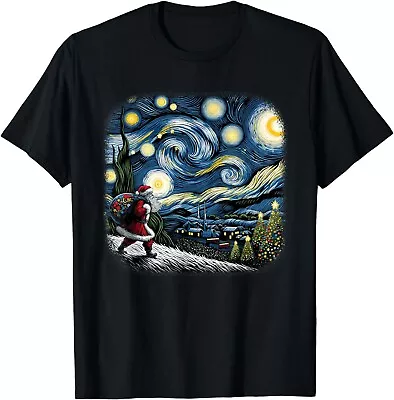 New Van Gogh Starry Night Santa Christmas Winter Snowy Night T-Shirt • $19.99