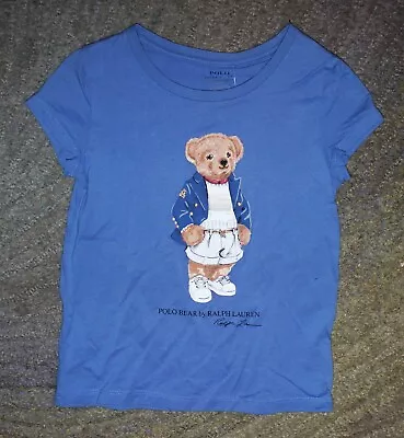Polo Ralph Lauren Girls Short Sleeve Blue T-Shirt (Polo Bear)-Size M (8-10)- EUC • $14.99