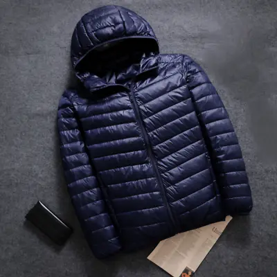 Men's Hooded Puffer Jacket Lightweight Faux Down Coat Winter Zip Warm Outwear • $31.79