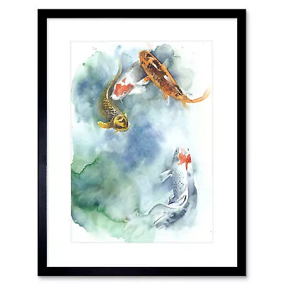 Japanese Koi Fish Pond Framed Wall Art Print 9X7 In • £15.99