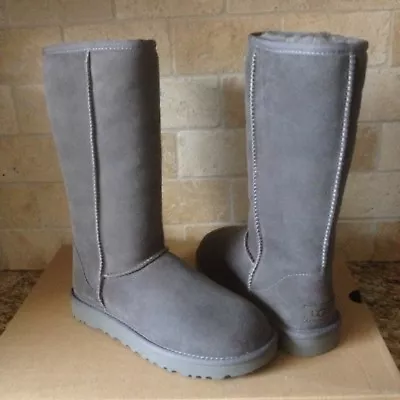 UGG Classic Tall II 2.0 Gray Grey Water-resistant Suede Boots Size US 6 Women • $152.99