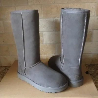 UGG Classic Tall II 2.0 Gray Grey Water-resistant Suede Boots Size US 7 Women • $161.49